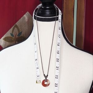 Carnelian+Clear Quartz Doughnut Shaped Leatherbound Necklace 22"